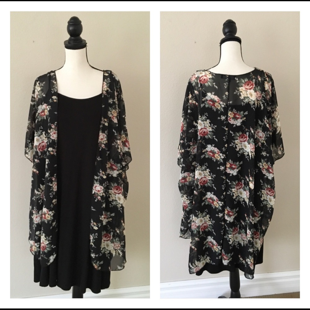 Vibe Floral Cardigan Black Slip Dress